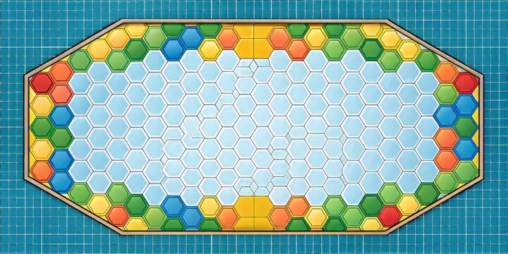 A blank, customizable game board template with a hexagonal grid pattern, offering ample space for creative design and