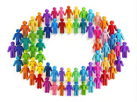 A bold, colorful equal sign symbol (=) constructed from interlocking diverse human figures, conveying unity, fairness,