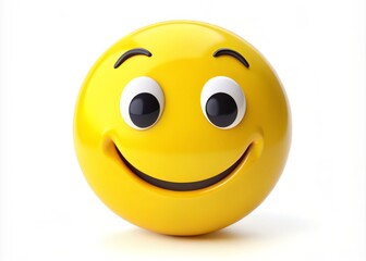A bright yellow circular face with a wide, curved smile and expressive eyes, conveying happiness and friendliness,