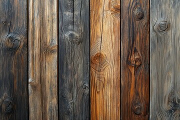 Naklejka premium Close-Up of Weathered Wooden Planks with Knots and Grain Patterns