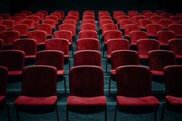 Obraz premium Rows of Empty Red Velvet Theater Seats