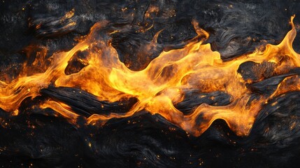 Abstract fiery texture with swirls of orange and black.