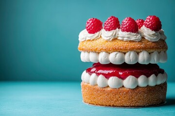 Two-Layered Raspberry Cake with Whipped Cream and Glaze