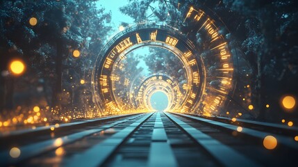 Obraz premium Futuristic Portal in a Mystical Forest with Golden Lights