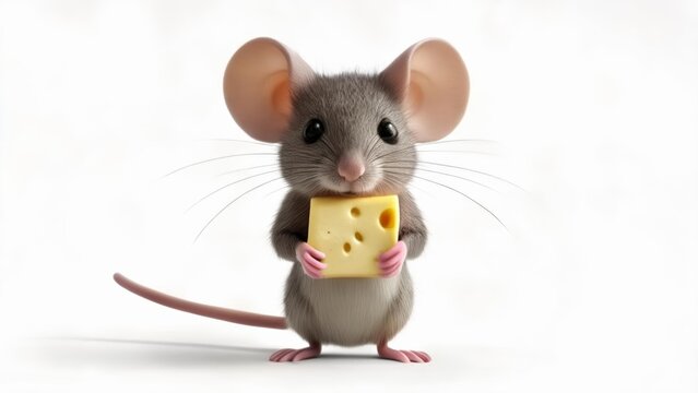  Cute mouse with a slice of cheese