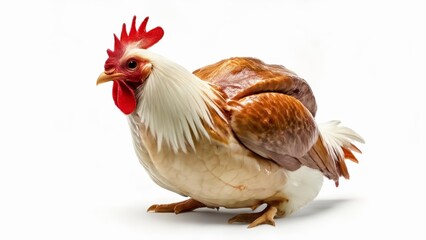 Fototapeta premium Vibrant rooster in profile standing on white background