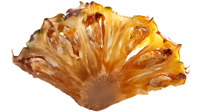 A single dried pineapple chunk with a transparent background.