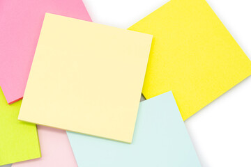 Fototapeta premium Blank colorful sticky note isolated on white background. Copy space.