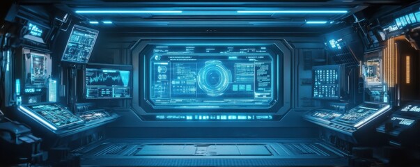 Futuristic Holographic Display of Daily Nutrient Intake with Blue Neon Accents