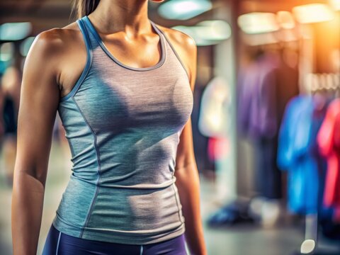 A close-up shot of a person's exercise clothes, highlighting a common wardrobe malfunction, with a blurred-out
