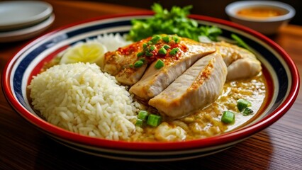  Delicious Asian cuisine with rice and fish ready to be savored