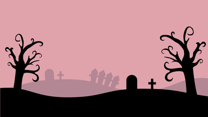 ハロウィンな墓地のイラスト　背景素材