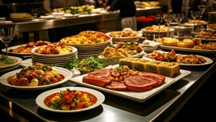  Delicious buffet spread with a variety of dishes and desserts