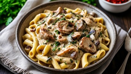  Delicious pasta dish with creamy sauce and chicken ready to be savored