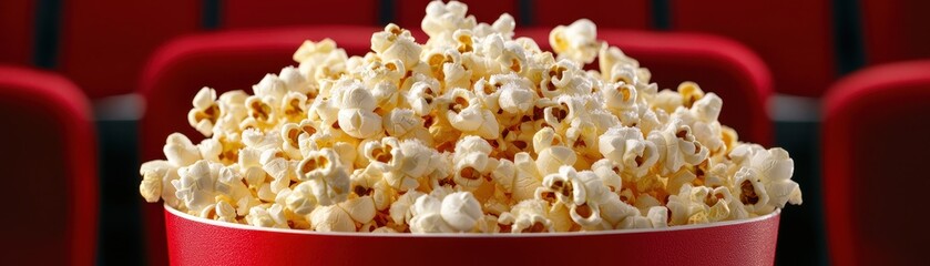 A delicious bowl of buttery popcorn ready for enjoyment at the cinema, perfect for movie lovers and snack enthusiasts.