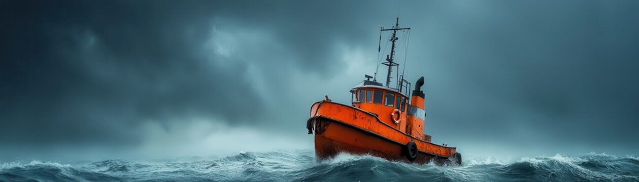 A resilient tugboat navigates through stormy waters, showcasing the power and beauty of maritime adventures.