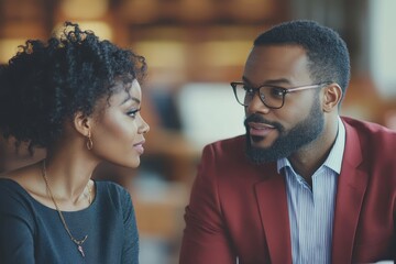 In-Depth Real Estate Investment Discussion Between Financial Advisor in Crimson Red Suit and Gen Z Client