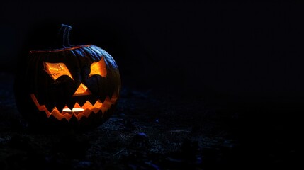 Halloween pumpkin lanterns glowing at night AI generated image