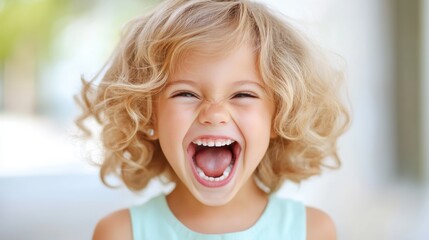Expressive Close-up Portrait of Young Girl in Playful Snarl, Wearing Pistachio Green Dress