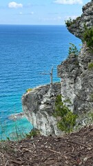 Lake landscape. Blue-green water and rocks. Nature. Sea. Lake Ontario