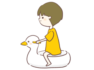 おまるに座る男の子のイラスト