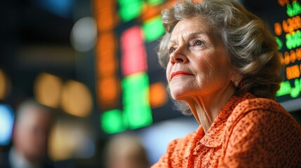 Obraz premium Senior Businesswoman Analyzing Stock Market Data with Colleagues in Corporate Office