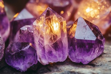 Close-up of Shimmering Amethyst Crystals on a Dark Background