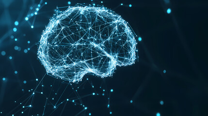 A conceptual image of a networked digital brain, representing artificial intelligence and digital transformation, with space for text. Artificial Intelligence. Illustration