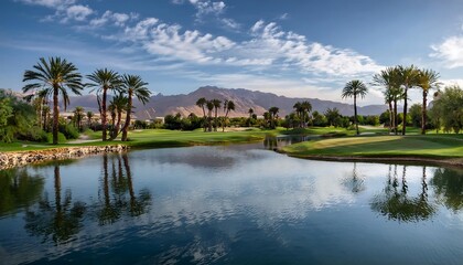 Naklejka premium Water feature on a golf course in Palm Desert. 