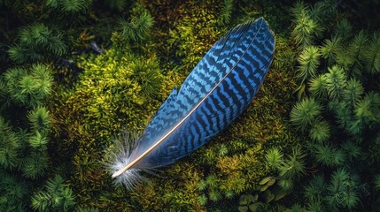 Stunning Blue Feather in Lush Green Foliage Backdrop