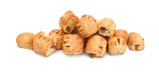 Sweet braided puff pastry isolated or pate feuilletee on white background top view. Fresh phyllo pastry with jam inside close up - Image