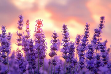 Fototapeta premium Lavender Flowers in a Field at Sunset