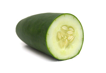 Cucumber and slices isolated over white background.