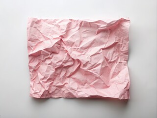 Obraz premium A delicate, crumpled pink sheet of paper with subtle texture and gentle folds, isolated on a clean white