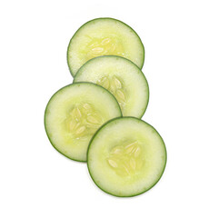 Cucumber and slices isolated over white background.