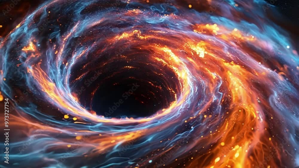 Poster mesmerizing swirl of glowing particles creating a vortex of light, ideal for representing concepts r