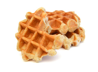 Baked waffles on white background
