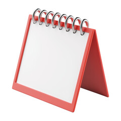 blank white and red calendar 3d render icon isolated on transparent background cutout