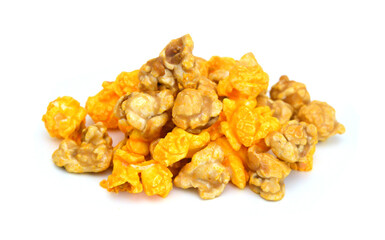 Caramel popcorn on a white background