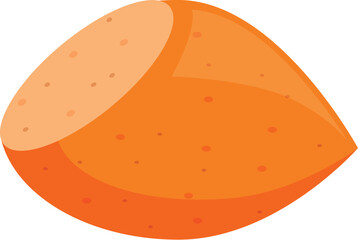 Half sweet potato showing the inside on a white background