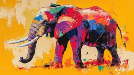 Obraz premium Abstract Expressionism elephant, dynamic brushstrokes, bold colors.