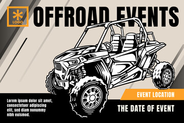 4x4 suv car, off road quad racing event competition with grey orange background poster banner modern design template for extreme sport and adventure © salzcreative