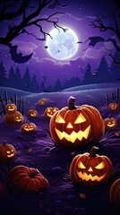 Spooky jack-o'-lanterns glow