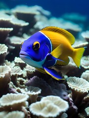 Colorful fish swimming among vibrant coral reefs in a clear ocean during daylight hours. Generative AI