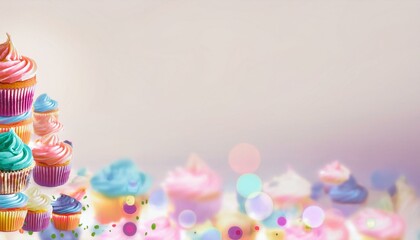 Obraz premium A joyful birthday scene with a plate of vibrant, colorful cupcakes. Each cupcake is uniquely decorated, creating a cheerful display that adds a playful touch to any festive celebration.