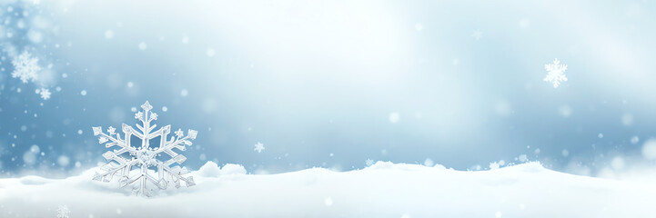 Sparkling snowflake on snow with winter background, Christmas concept.