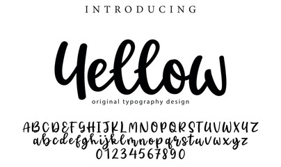 Yellow Font Stylish brush painted an uppercase vector letters, alphabet, typeface