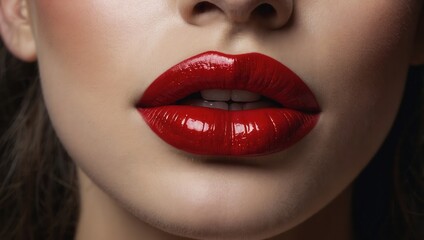Fototapeta premium A woman with red lips and a red lip liner