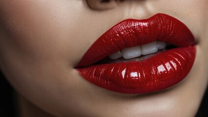 Obraz premium A woman with red lips and a black background