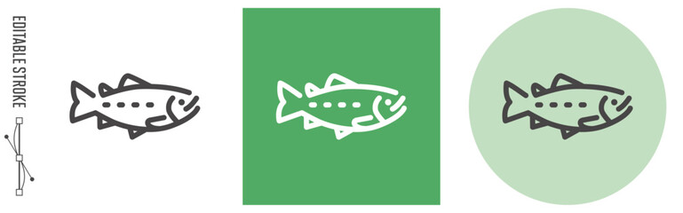 さけ、食物アレルギー 特定原材料｜ライン・アイコン　[線の編集可能]